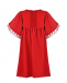 Красное платье с вышитой отделкой рукавов  | Фото 1