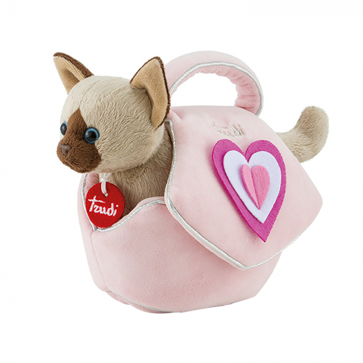 Игрушка мягкая Сиамский котёнок в розовой сумочке, 12*17*28 см Trudi | Фото 1