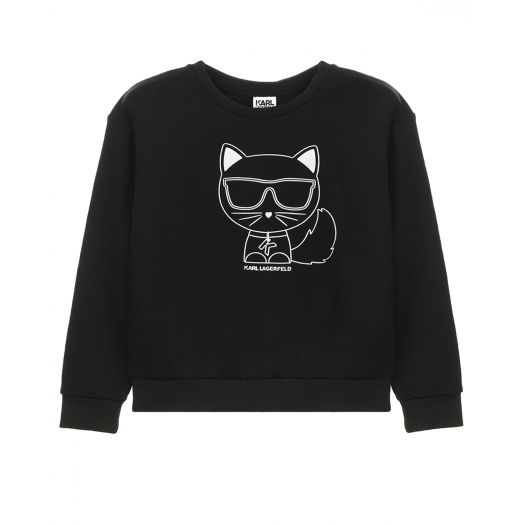 Черный свитшот с принтом &quot;кошка&quot; Karl Lagerfeld kids | Фото 1