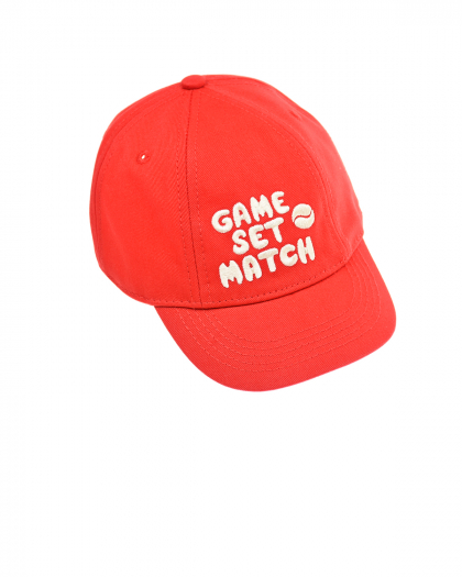 Красная бейсболка с надписью &quot;Game set match&quot;  | Фото 1