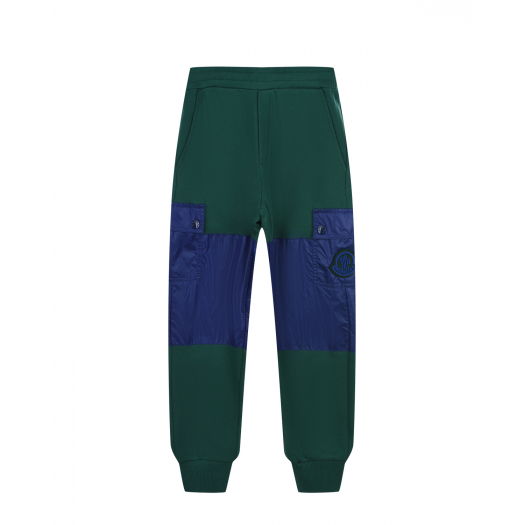Зеленые спортивные брюки с синими вставками Moncler | Фото 1