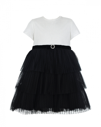 Черно-белое платье с пышной многоярусной юбкой Aletta | Фото 1