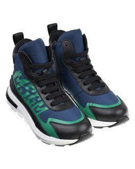 Высокие кроссовки с зеленым лого MSGM Синий, арт. 72503 VAR.2 | Фото 1
