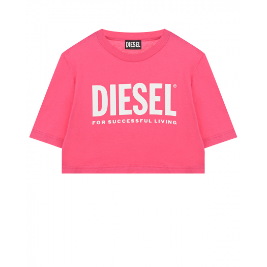 Укороченная розовая футболка с белым лого Diesel | Фото 1