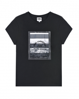 Черная футболка с принтом в полоску Karl Lagerfeld kids Черный, арт. Z15294 09B | Фото 1