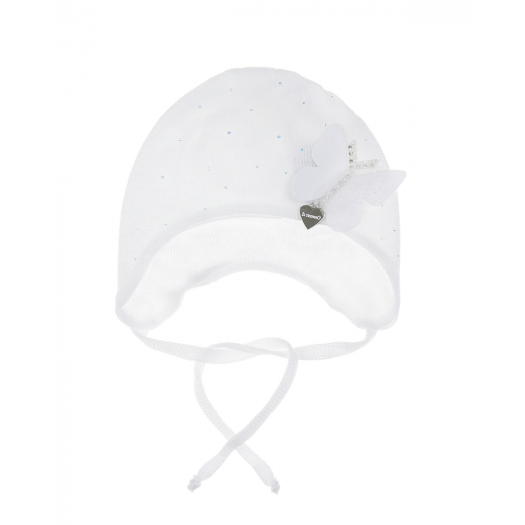Белая шапка с декором &quot;бабочка&quot; Il Trenino | Фото 1