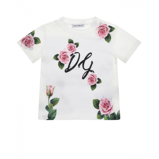 Белая футболка с принтом &quot;розы&quot; Dolce&Gabbana | Фото 1
