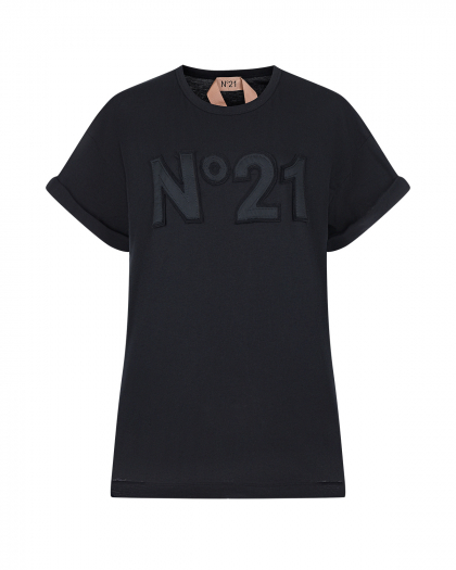 Черная футболка с аппликацией-логотипом No. 21 | Фото 1