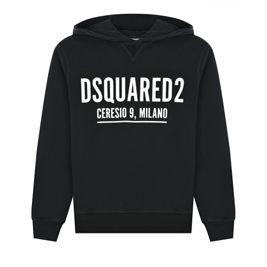 Черная толстовка-худи с белым логотипом Dsquared2 | Фото 1