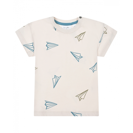 Кремовая футболка с принтом &quot;бумажные самолетики&quot; Sanetta Pure | Фото 1