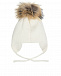 Белая шапка с меховым помпоном, стразами и вышивкой бисером Joli Bebe | Фото 2