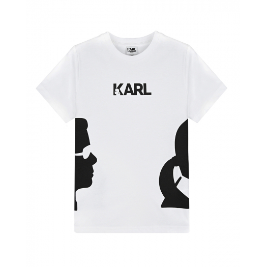 Белая футболка с черным принтом Karl Lagerfeld kids | Фото 1