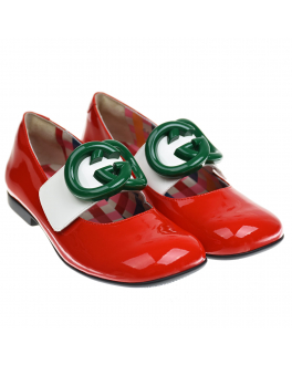 Красные туфли с зеленым логотипом GUCCI Красный, арт. 662178 ALU80 6561 | Фото 1
