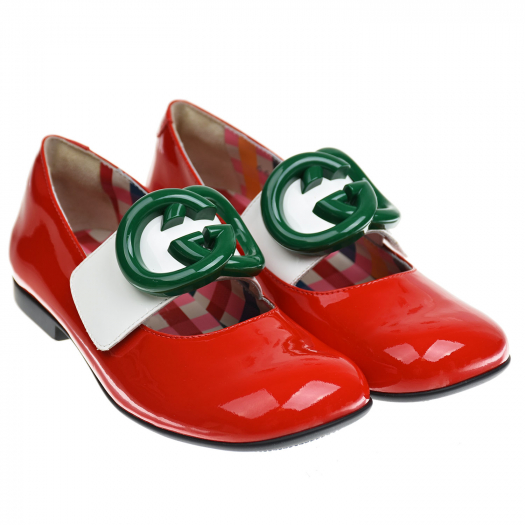 Красные туфли с зеленым логотипом GUCCI | Фото 1
