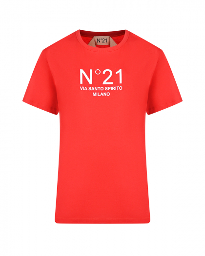 Красная базовая футболка с логотипом No. 21 | Фото 1