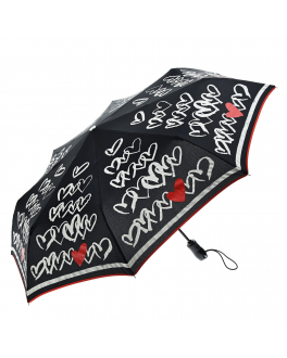 Черный зонт с принтом &quot;сердца&quot; Moschino Черный, арт. 7923 NERO | Фото 2