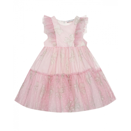 Розовое платье с принтом &quot;банты&quot; Monnalisa | Фото 1
