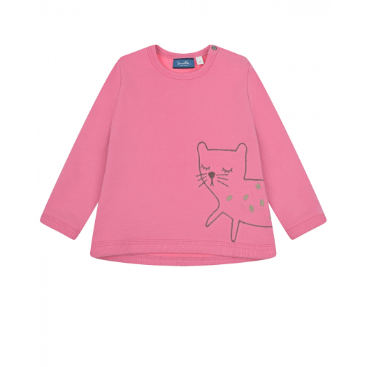 Розовый свитшот с вышивкой &quot;кот&quot; Sanetta Kidswear | Фото 1