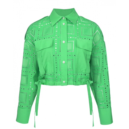 Зеленая укороченная рубашка с перфорацией MSGM | Фото 1