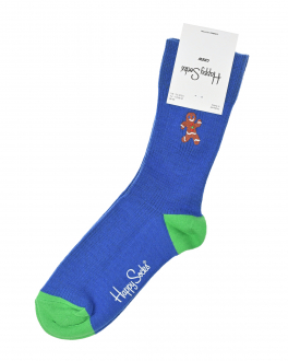Синие носки с вышивкой &quot;пряник&quot; Happy Socks Синий, арт. REGIM01 6300 | Фото 1