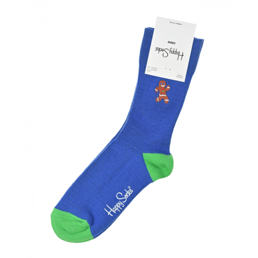 Синие носки с вышивкой &quot;пряник&quot; Happy Socks | Фото 1