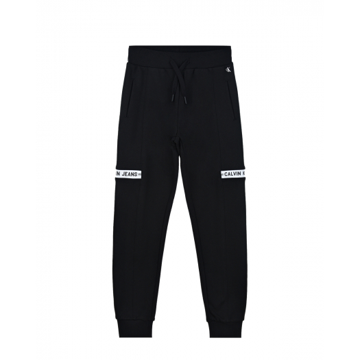 Черные спортивные брюки с лого на коленях Calvin Klein | Фото 1
