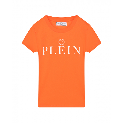 Оранжевая футболка с белым лого Philipp Plein | Фото 1