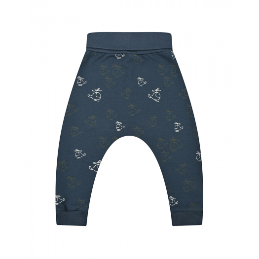 Темно-синие спортивные брюки с принтом &quot;вертолеты&quot; Sanetta Kidswear | Фото 1