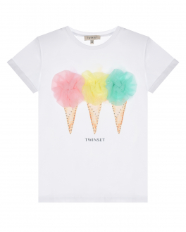 Белая футболка с принтом &quot;мороженое&quot; TWINSET Белый, арт. 231GJ206C 00366 | Фото 1