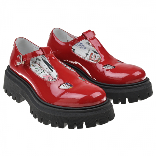 Красные лаковые туфли Mary Jane на рифленой подошве Dolce&Gabbana | Фото 1