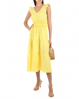 Желтое приталенное платье 120% Lino Желтый, арт. V0W49DM0000115000 V040 | Фото 2
