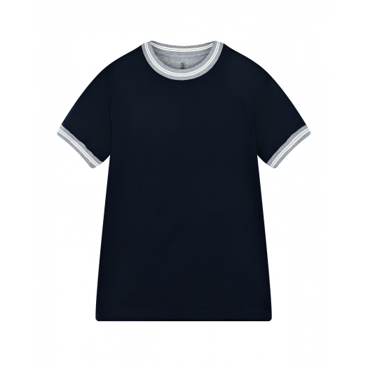 Синяя футболка с отделкой в полоску Brunello Cucinelli | Фото 1