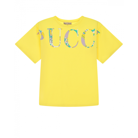 Желтая футболка с разноцветным лого  | Фото 1
