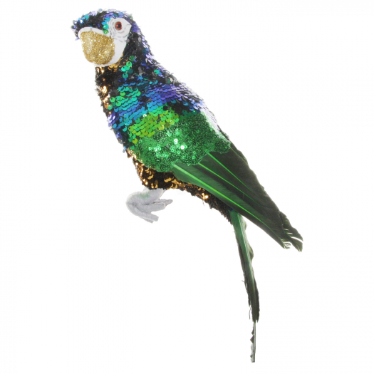 Декор Попугай, сидящий, золотисто-сине-зеленый, пайетки, 40 см SHISHI | Фото 1