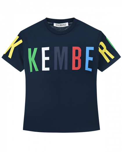 Синяя футболка с разноцветным логотипом Bikkembergs | Фото 1
