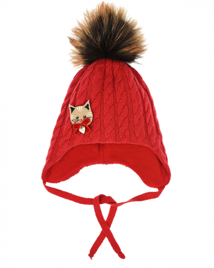 Красная шапка с аппликацией &quot;кошка&quot; Chobi | Фото 1