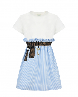Платье с юбкой в бело-голубую полоску Fendi Мультиколор, арт. JFB472 AG39 F11H1 | Фото 1
