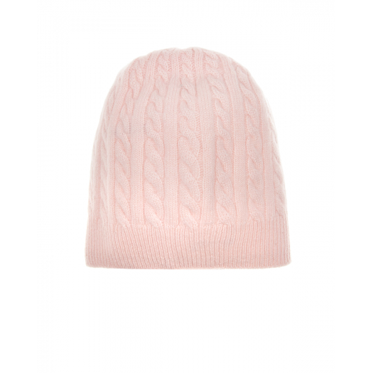 Розовая шапка из кашемира с косами Oscar et Valentine Розовый, арт. BON05 PINK | Фото 1