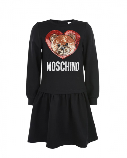 Трикотажное платье с вышивкой пайетками Moschino | Фото 1