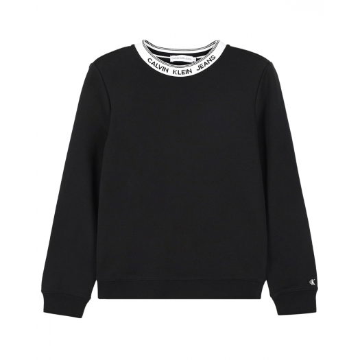 Черный свитшот с лого на горловине Calvin Klein | Фото 1