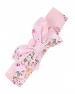 Розовая повязка с бантом и цветочным принтом Monnalisa Розовый, арт. 398002 8650 0091 | Фото 1