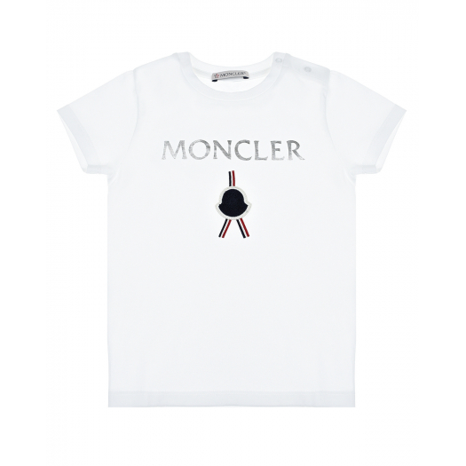 Белая футболка с серебристым логотипом Moncler | Фото 1
