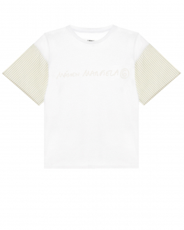 Белая футболка с рукавами в полоску MM6 Maison Margiela Белый, арт. M60147 MM022 M6100 | Фото 1