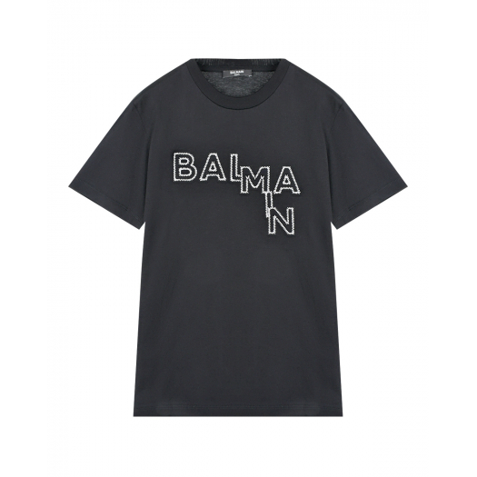 Темно-серая футболка с крупным лого Balmain | Фото 1