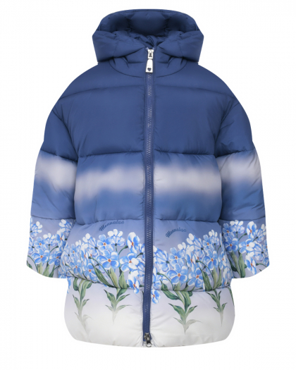 Куртка с цветочным принтом, синяя Monnalisa | Фото 1