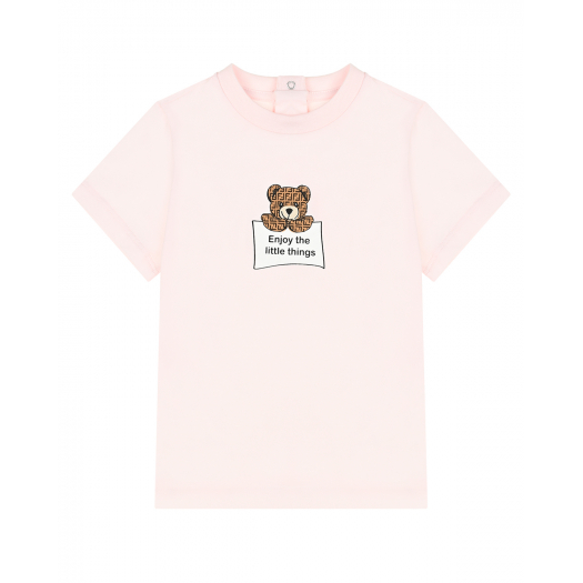 Розовая футболка с принтом &quot;мишка&quot; Fendi | Фото 1