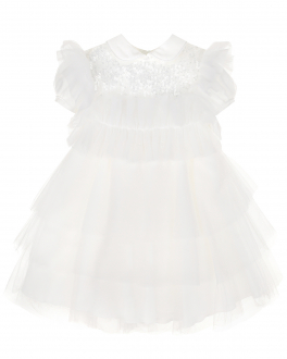Белое платье с рюшами и пайетками Aletta Белый, арт. HP220333-52C P708 PANNA | Фото 1