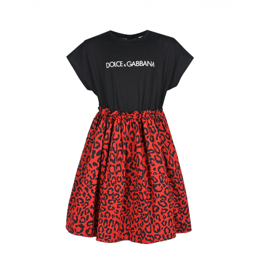 Красно-черное платье с леопардовой юбкой Dolce&Gabbana | Фото 1