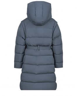 Пальто-пуховик со съемным поясом Yves Salomon Голубой, арт. 23WEM002XXDOXW  A7163 | Фото 2
