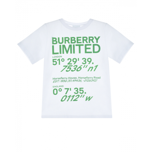 Белая футболка с зеленым логотипом Burberry | Фото 1